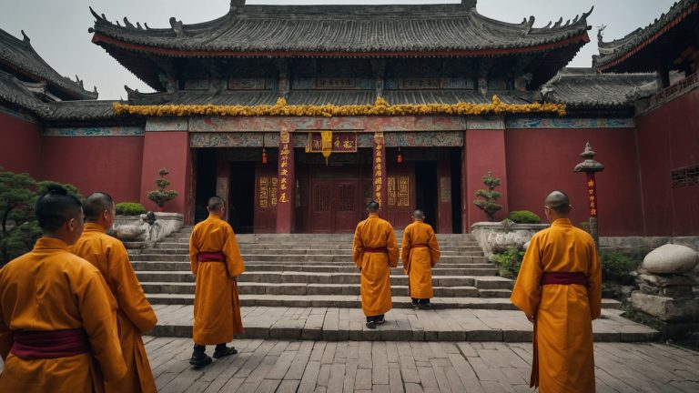 Illustration de la diversité religieuse en Chine, montrant des temples bouddhistes.